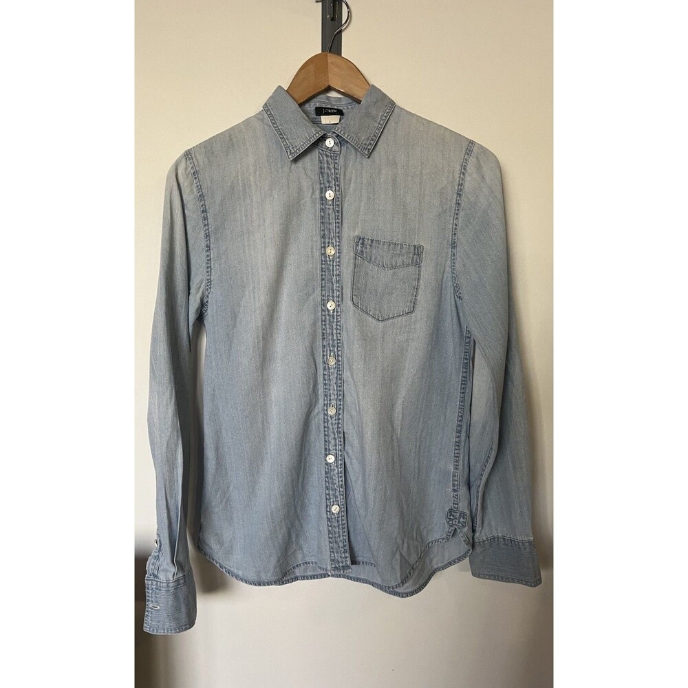 J Crew Chambray 100% Cotton Button Down Shirt Size 2